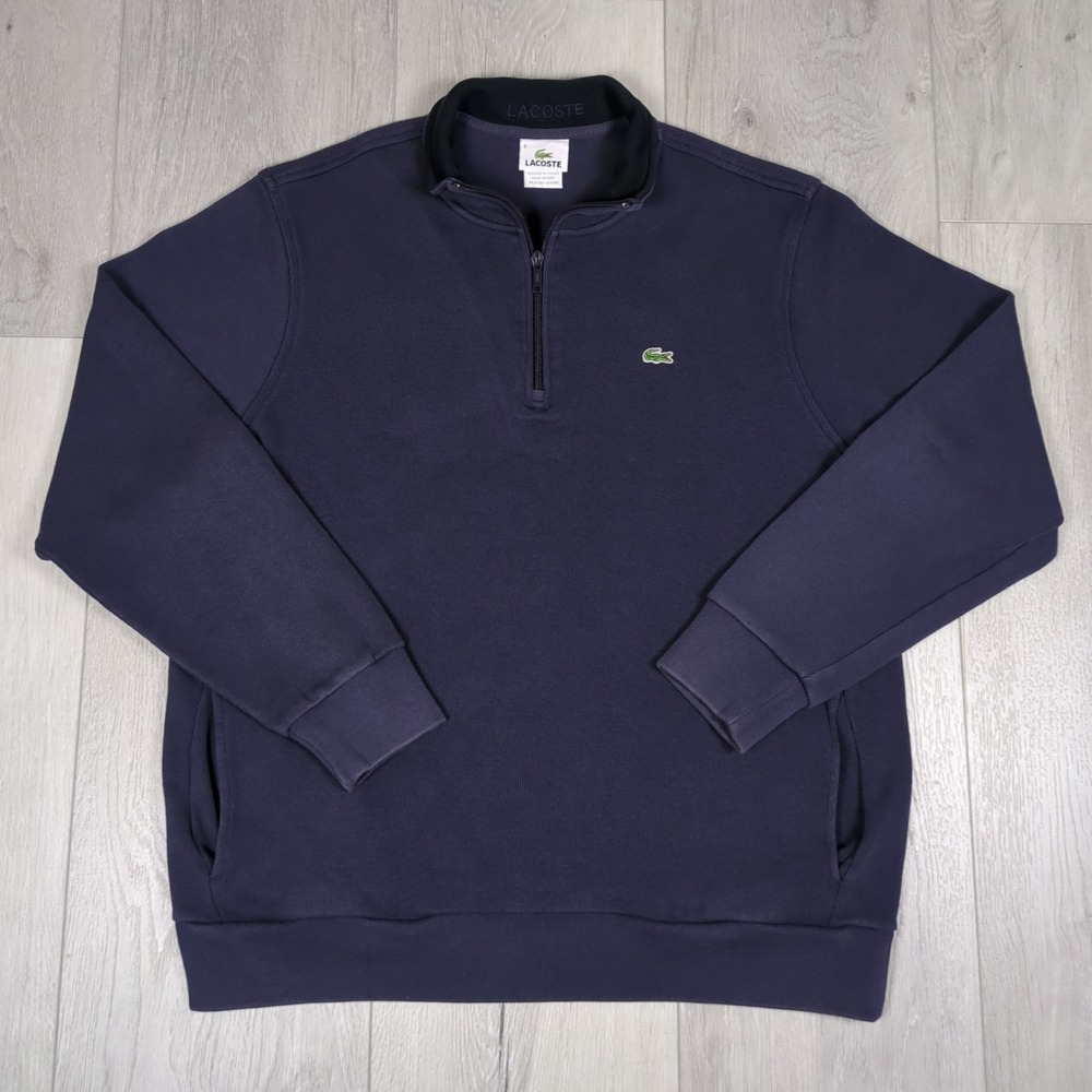Lacoste 1/4 Zip Pullover Mens 8 3XL Navy Blue Sweatshirt Embroidered Crocodile